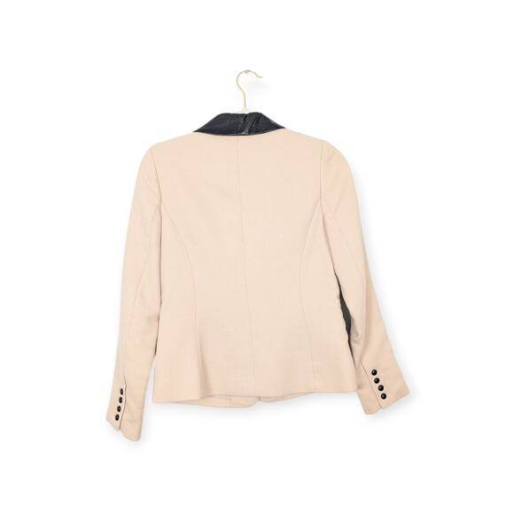 Milly Cream Single Breasted Leather Contrast Tuxedo Blazer Size 4 - Picture 2 of 8